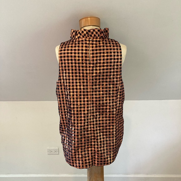 J. Crew Ruffleneck  Copper sleeveless top in Lurex® crinkle gingham - Picture 7 of 14